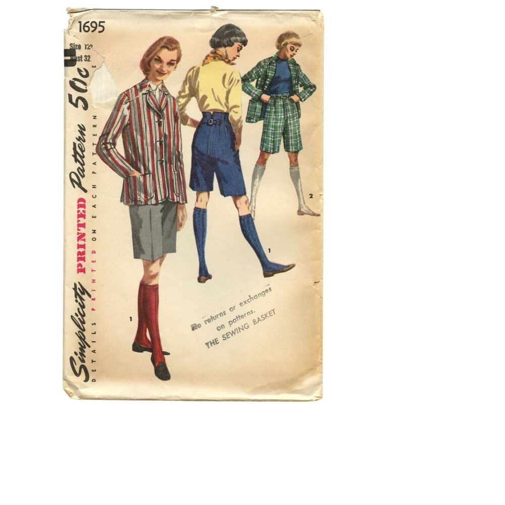 Simplicity 1695 Vintage Sewing Pattern Size 12 Bust 32 Womens Jacket & Shorts UC